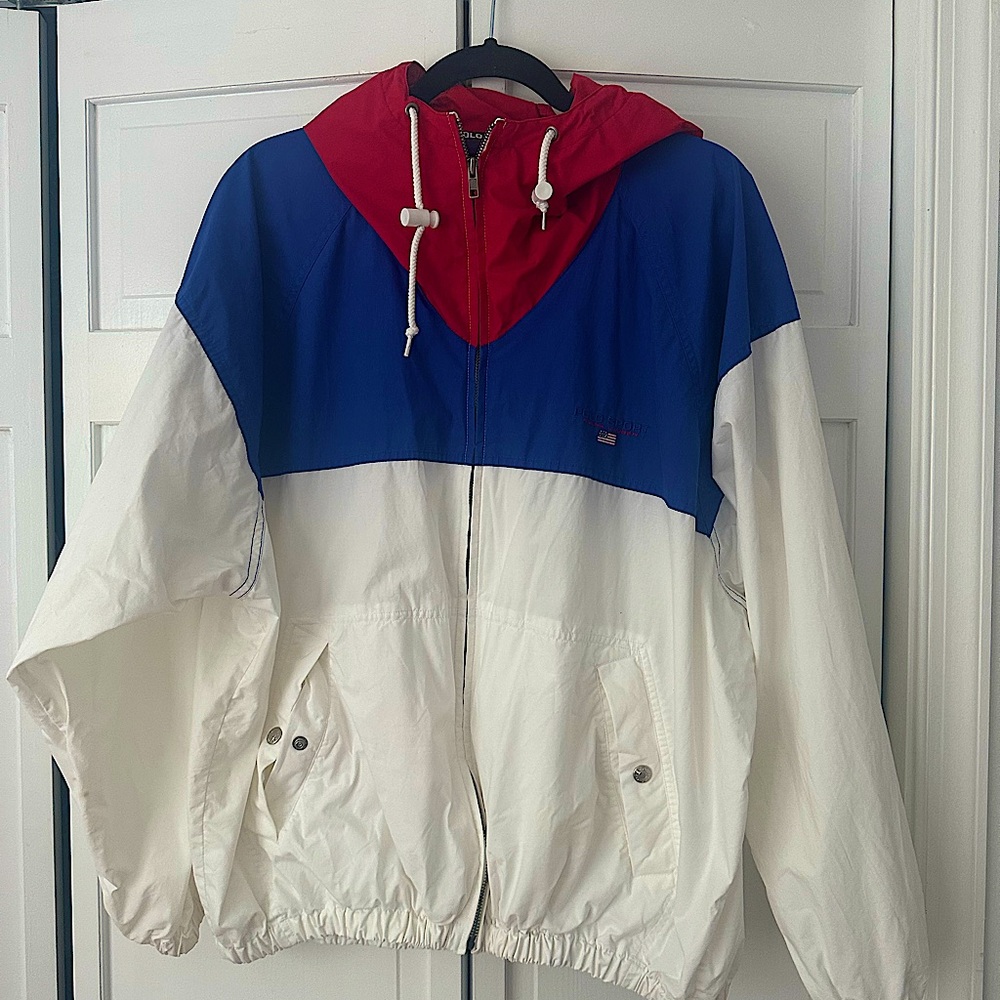 Vtg Vintage Polo Ralph Lauren Sport Hooded Jacket 90’s Windbreaker LARGE